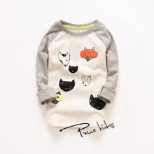 PxueKids/Новинка; весенне-осенняя футболка с длинными рукавами для мальчиков и девочек с принтом лисы;