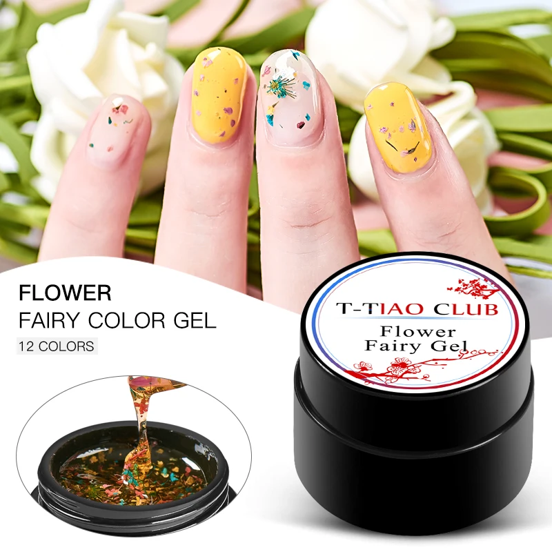 T-TIAO CLUB Floral Paint Dried Flowers Jelly Nail Gel Polish Nail Art Soak Off UV Gel Varnish DIY Natural Fairy Nails Gel Tips