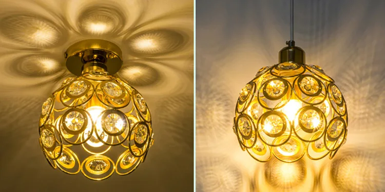 Современный потолочный светильник в скандинавском стиле с хрустальным цветком, винтажный потолочный светильник для прихожей, коридора, фойе, E27, держатель лампочек, Железный Абажур