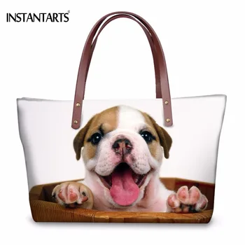 

INSTANTARTS Funny 3D Animal French Bulldog Dog Printed Women Large Tote Bags Fashion Shoulder Bag Brand Designer Female Handbags