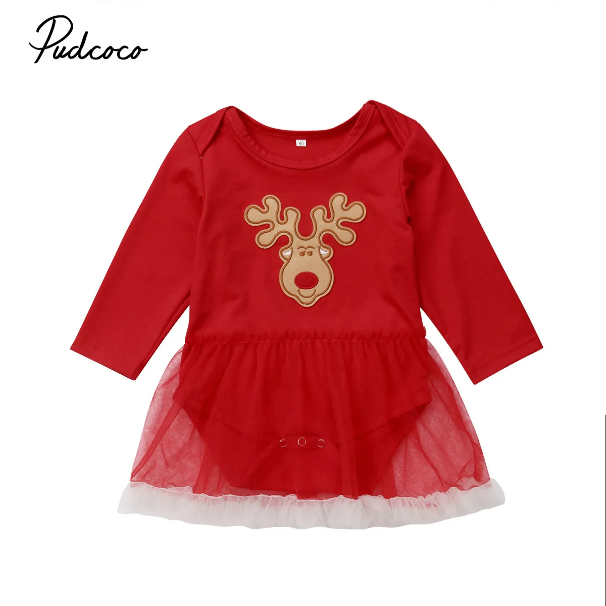 

Christmas Kids Baby Girls Elk Jumpsuit Romper Dress Long Sleeve Cotton Tulle Princess Baby Girl Clothes Outfits