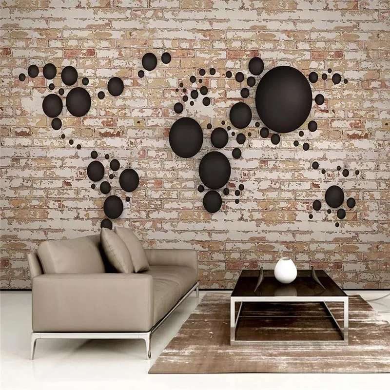 

Custom wallpaper 3d stereo vintage brick wall ball world map TV background wall home decoration art painting
