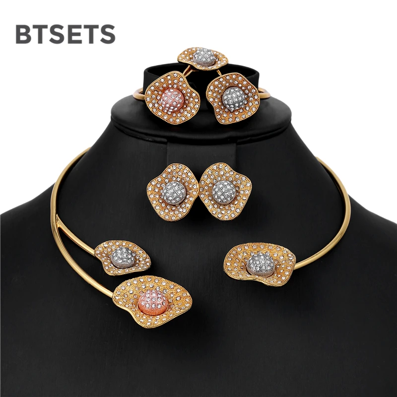 

BTSETS African Beads Jewelry Set Dubai Turkish Jewelry Sets For Women Imitation Crystal Vintaga Choker Necklace Earrings Set