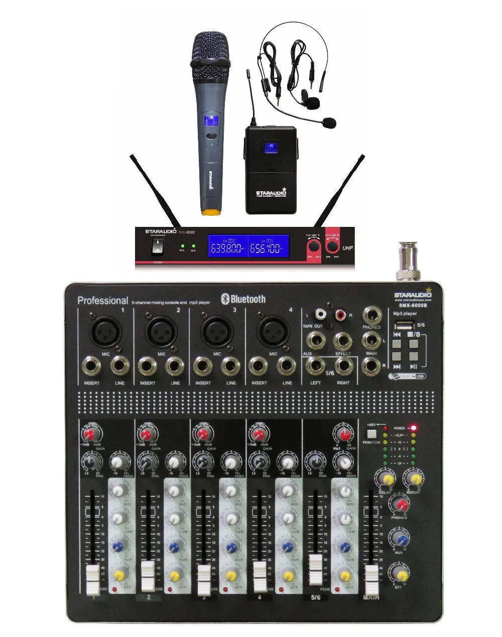 STARAUDIO Pro PA DJ Stage 6 Channel BT USB Mixer with 2CH