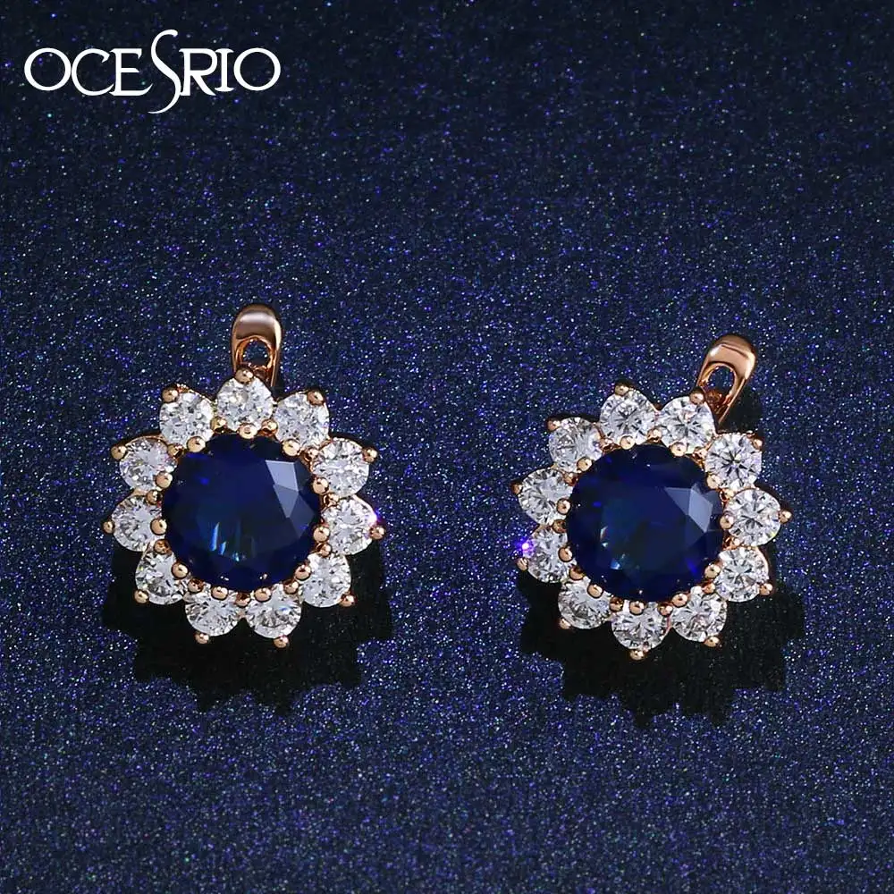 OCESRIO, роскошные серьги-гвоздики с кристаллами в виде цветка, золото 585, Королевский синий цвет, с покрытием, австрийский кубический цирконий, золотые ювелирные изделия для женщин, ers-j50