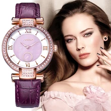 SINOBI 2017 New Colorful Diamond Watch Women Golden Dress Geneva Clock Luxury Brand Leather Strap Lady
