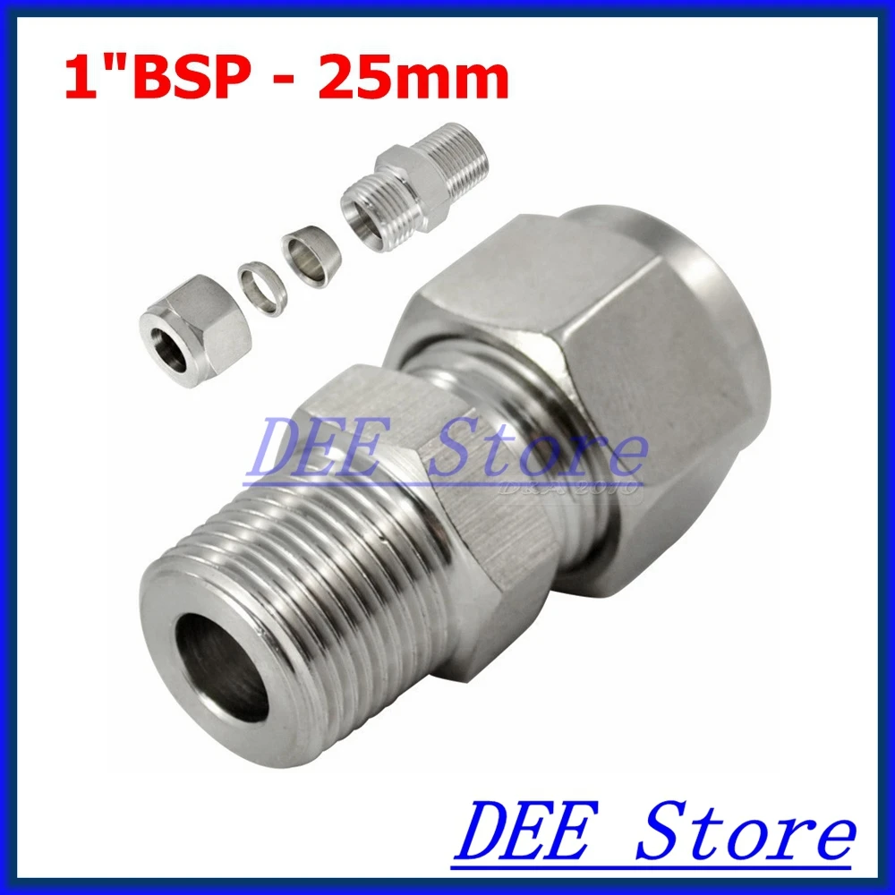 1"BSP x 25mm ID Double Ferrule Tube Pipe Fittings Threaded Male