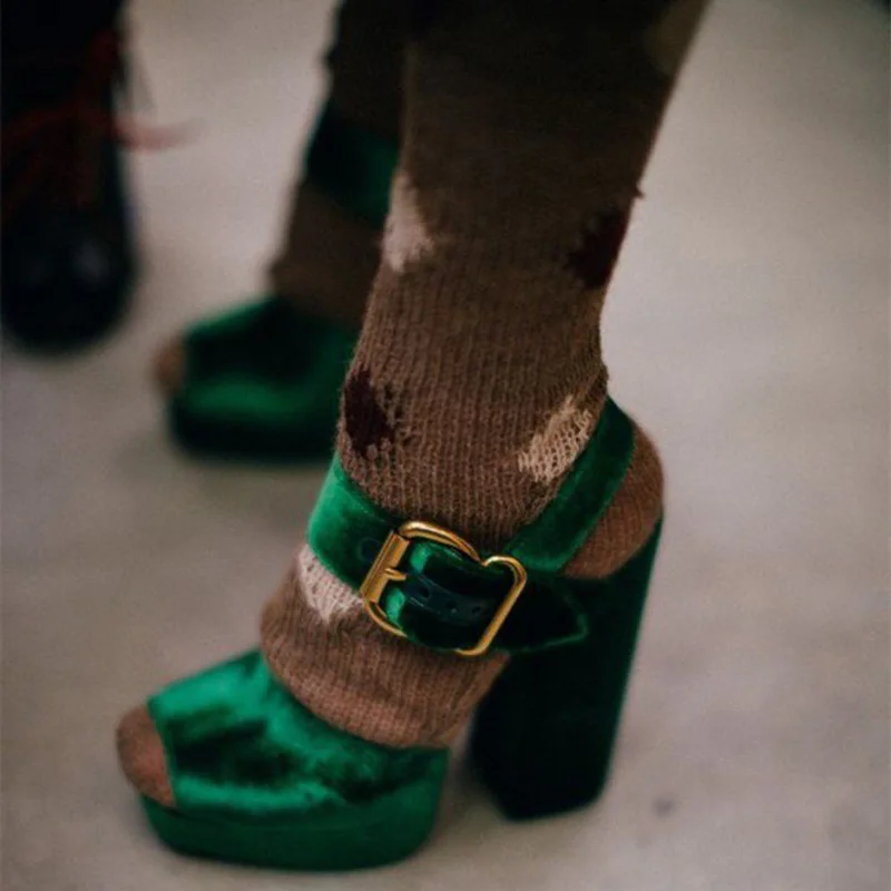 olive_green_chunky_heels_velvet_peep_toe_ankle_strap_sandals