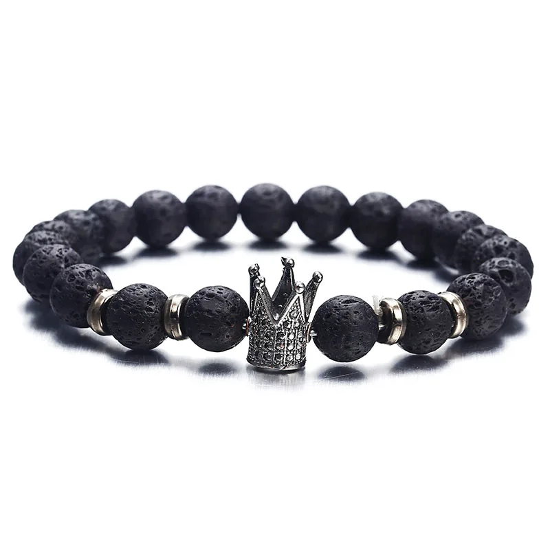 

ISINYEE Black Lava Stone Beads Charm Bracelet Elastic Rope Bracelets Bangles For Women Men Man Crystal Jewelry Accessories