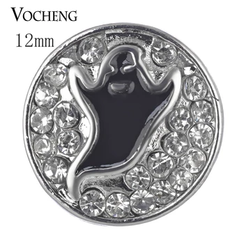 

10PCS/Lot Wholesale Vocheng Ginger Snap Jewelry 12mm Petite Painted Design Black Ghost with Crystal Hallowmas Charms Vn-1703*10