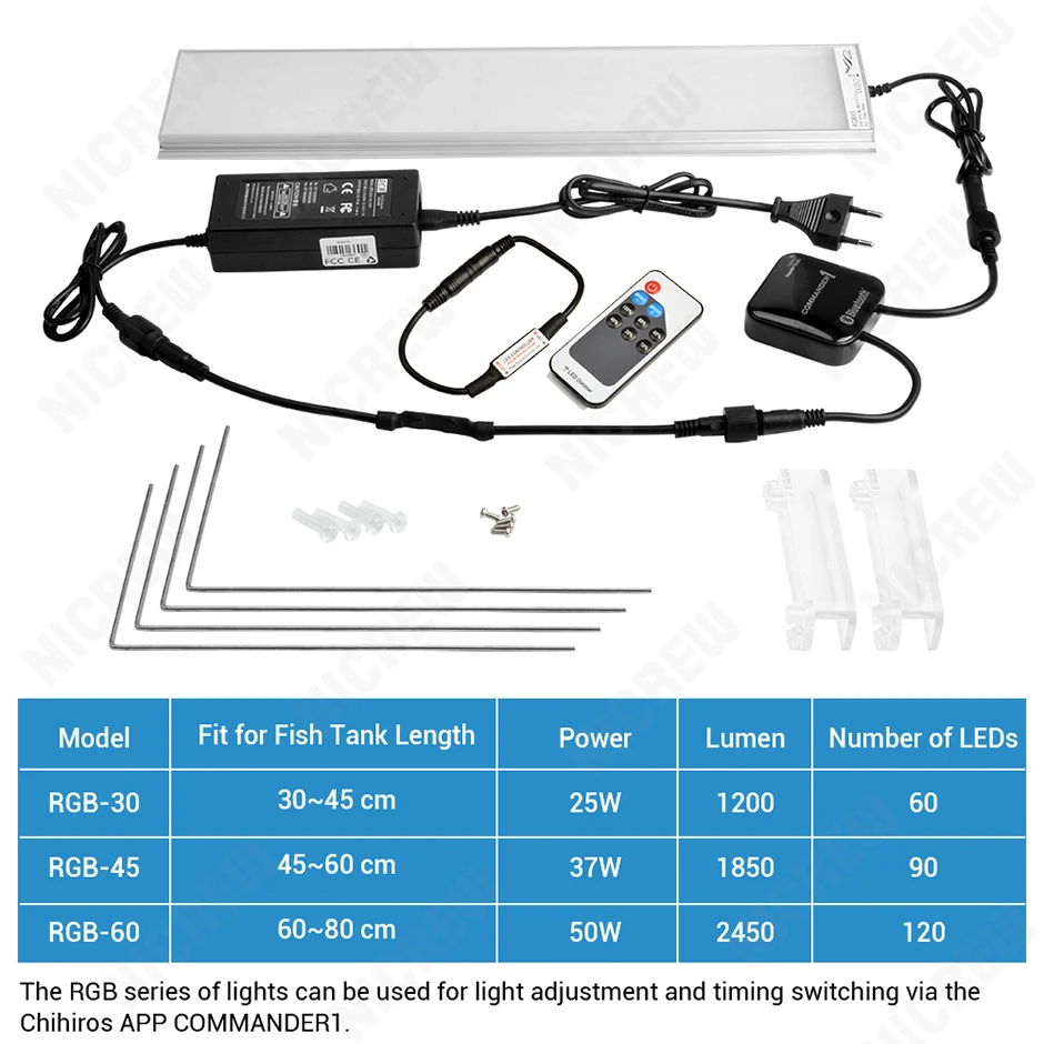 NICREW Chihiros RGB аквариумный светодиодный фонарь полный спектр освещения для водных растений Яркость Регулируемый жилет для 30 см до 80 см Tank