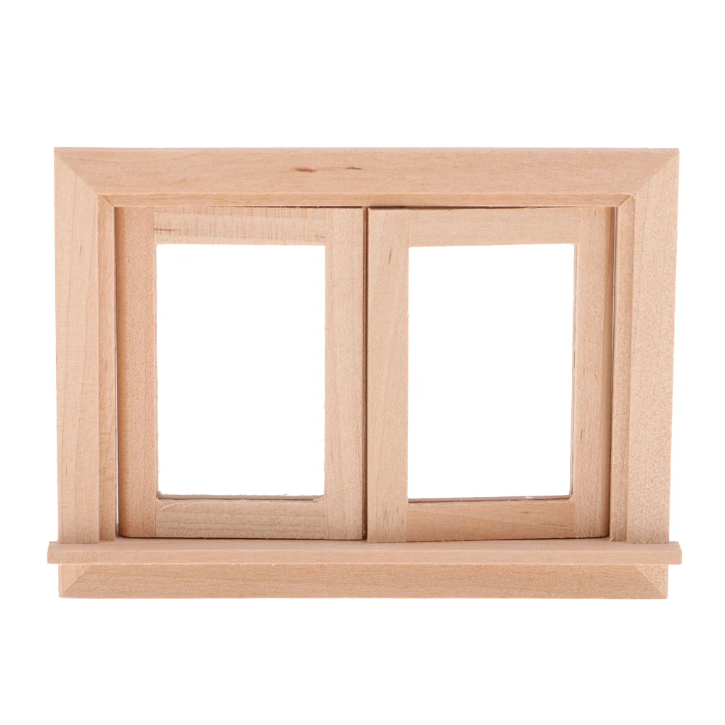 Unpainted 1/12 Dolls House Miniature Wooden 2 Pane Window Model Rooms Decor DIY Accessories Collections