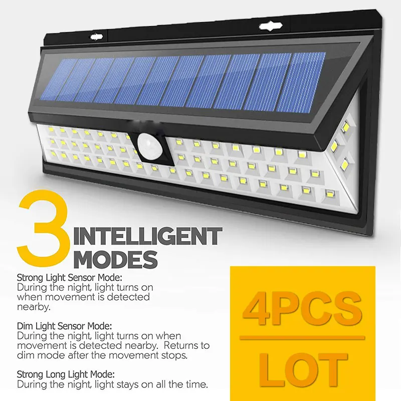 

4PCS 118 LED 1000LM Garden Solar Lights PIR Motion Sensor LED Solar Power Lamp Outdoor Waterproof Energy Saving Security Lamp
