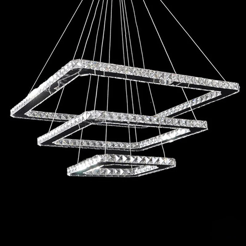 

Free Shipping Modern Led Pendant Light Led Pendant Lamp Clear Crystal Stainless Steel 90-265V Suspension Lamp Square Rings