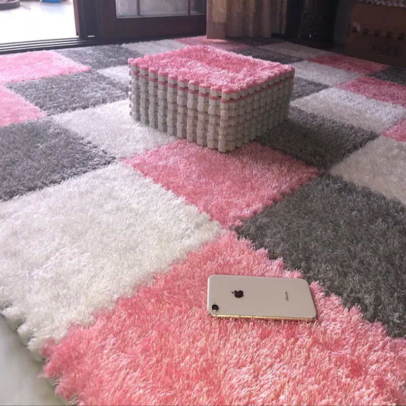 Stitched suede net red carpet jigsaw foam floor mat bedroom full floor mat 36|Rug| - AliExpress