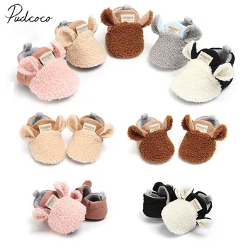 2018 Brand New Toddler Newborn Baby Crawling Shoes Boy Girl Lamb Slippers Prewalker Trainers Fur Winter Animal Ears First Walker 1