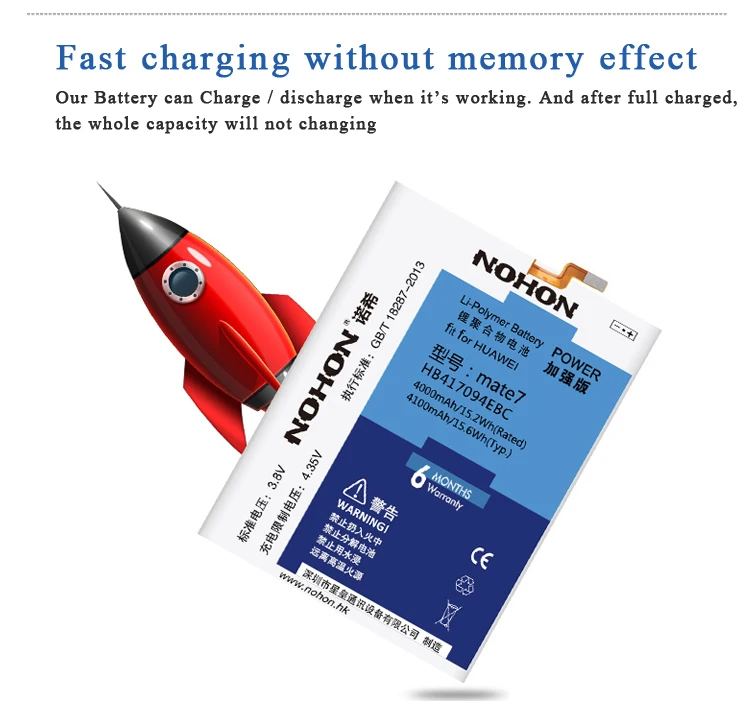 Original NOHON 4100mAh Battery For Huawei Mate 7 Mate7 HB417094EBC High Capacity Lithium Polymer Replacement Battery For Mate 7  (4)