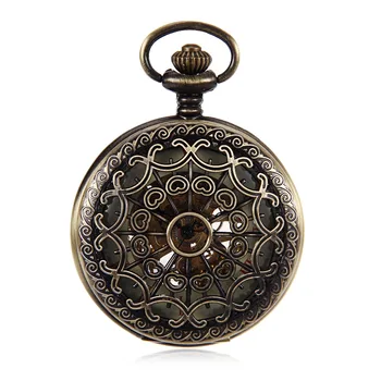 

Roman Numerals Antique Skeleton Mechanical Pocket Watch Men Bronze Tone Hand Wind Steampunk fob Watches reloj de bolsillo