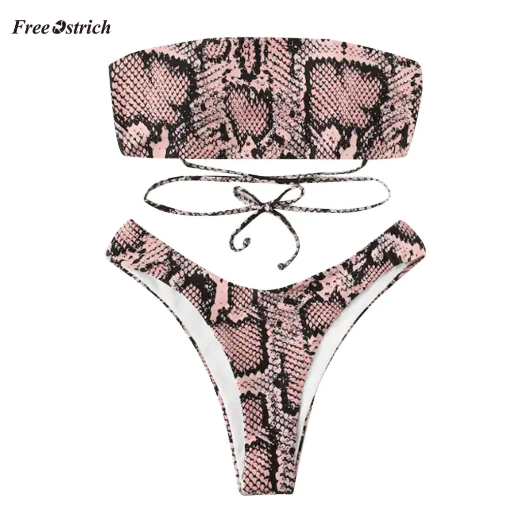 

Free Ostrich Clothes underwear Women Snake Skin Pattern Bandage Biquini Set Brazilian bodysuit biquini set push up underwear