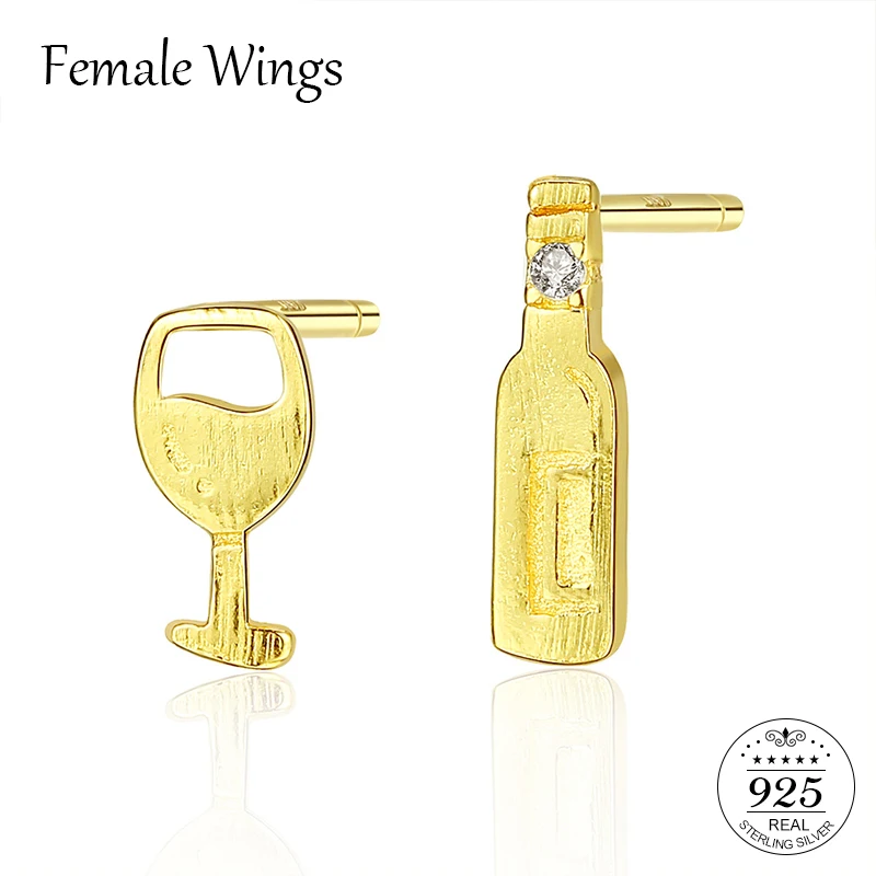 

Female Wings Simple Cute Design 925 Sterling Silver Wine Bottle Stud Earrings Geometric Earrings Fine Jewelry For Women FE062