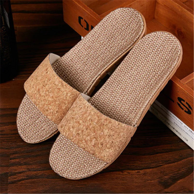 

Spring, summer, autumn and winter seasons linen bottom slippers female men's home indoor couple home non-slip wear-resistant fas