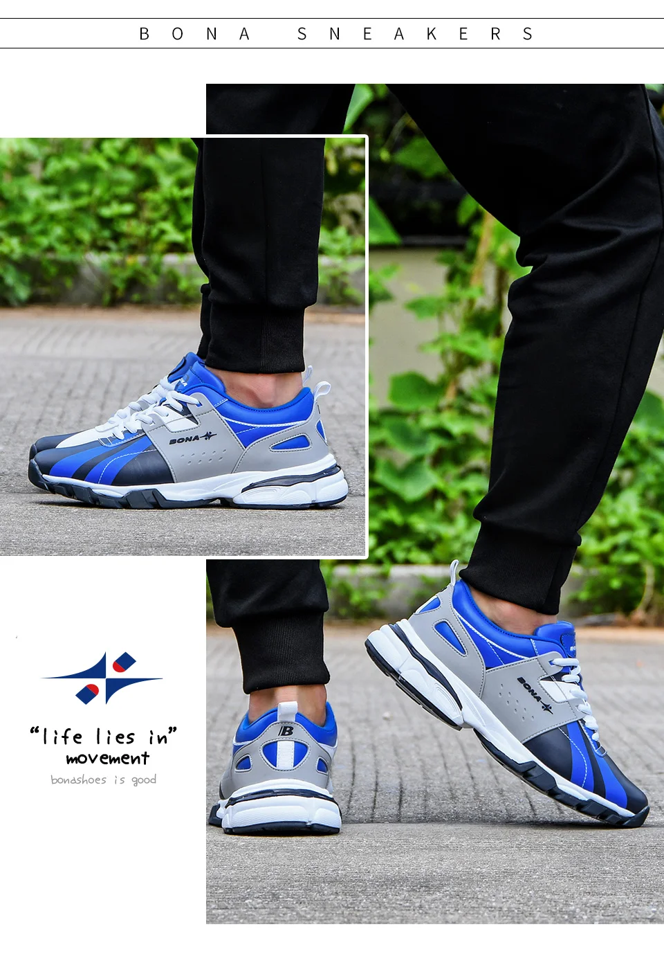 BONA/Новинка года; дизайнерская Классическая Стильная мужская обувь для бега; уличные кроссовки; мужские кроссовки для бега; Мужская Спортивная обувь
