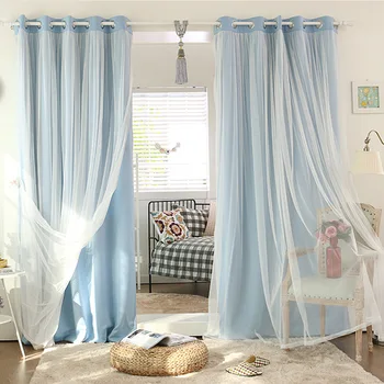 

Korean Garden Window Curtains for Living Room Lace Finished Curtains for Bedroom Pure Color Boys Girls Curtains