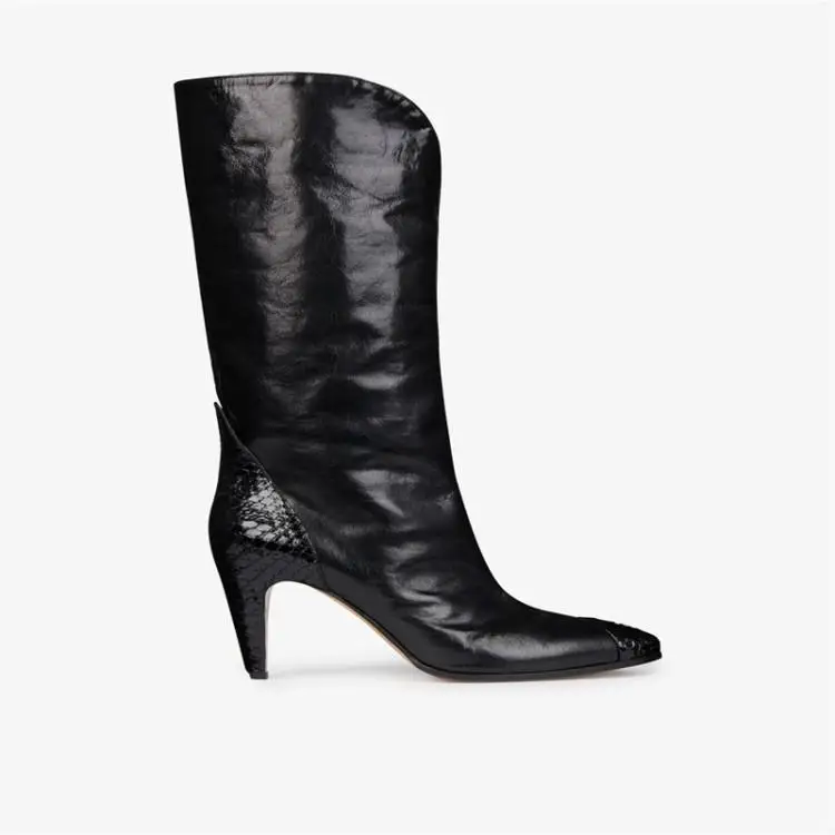 Bottes Botas Glissement Talon Serpent Retour Show Et Pointu As Patchwork 2018 Sur Fasahion Femmes Show Spectacle En as Hiver Chaussures Courtes Chaton Bout Cuir IaZ4Txa