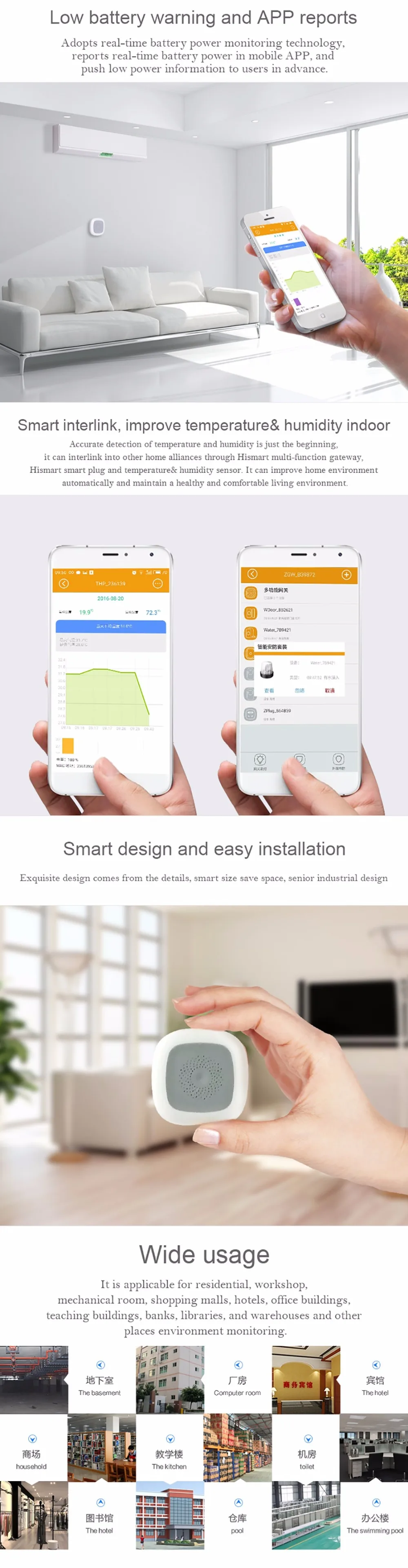 Heiman Zigbee датчик температуры и влажности детектор работает с ios и Andriod App