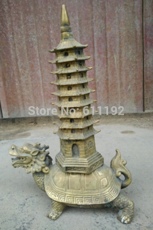 

Collecting Chinese old The tower statue dragon turtle towers traditional brass sculpture