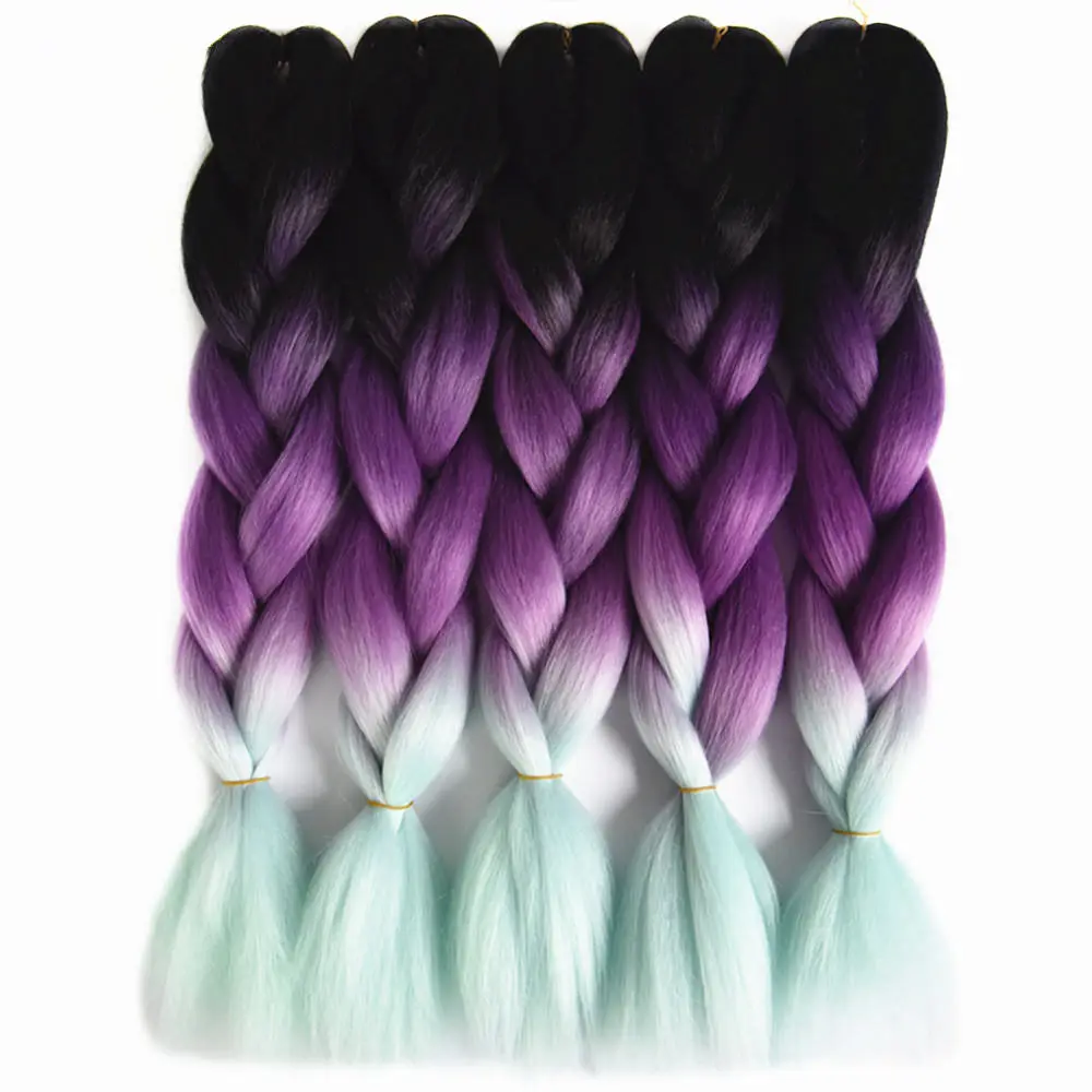 Feilimei Ombre плетения волос 24 дюймов 100 г синтетические jumbo косы Черный, серый цвет фиолетовый синий зеленый блондинка коричневый крючком