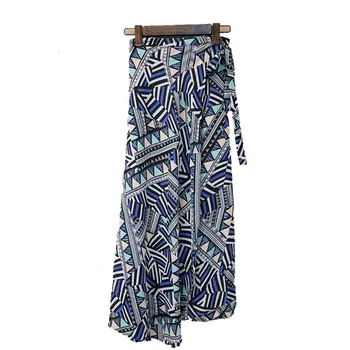 

Geometric Print Wrap Knotted Long Skirt Women Spring Summer Mid Waist Bohemian Shift Split Skirts