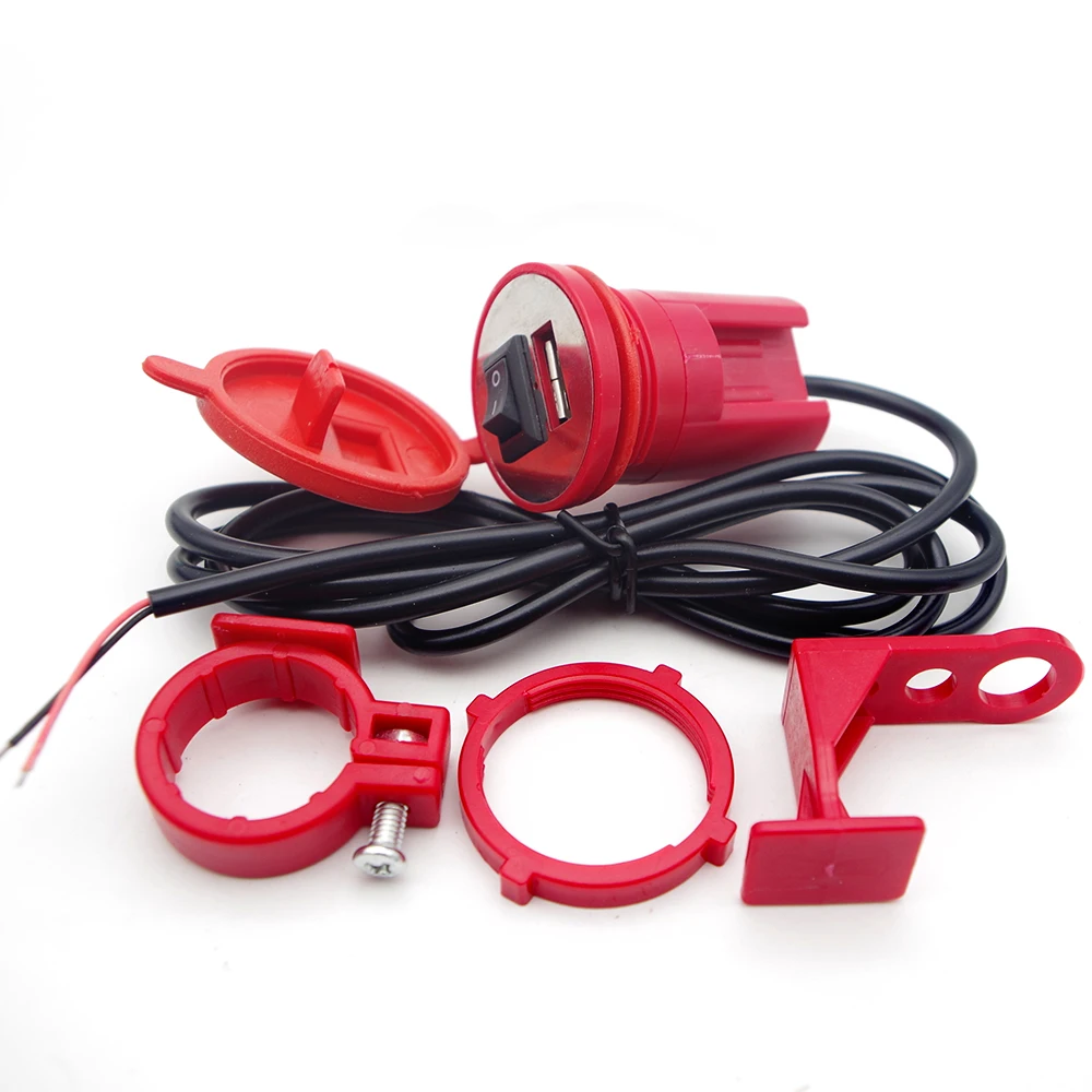 Мотоцикл USB адаптер градусов вращающийся Монтажный держатель телефон кабель sae адаптер 2.1A быстрый разъем 5 в 2.1A выход 12 В вход - Цвет: RED