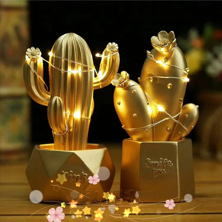 

Nordic INS Style Simulated Artificial Green Gold Cactus Resin Craft Ornament Photography Props Home Table Wedding Decoration