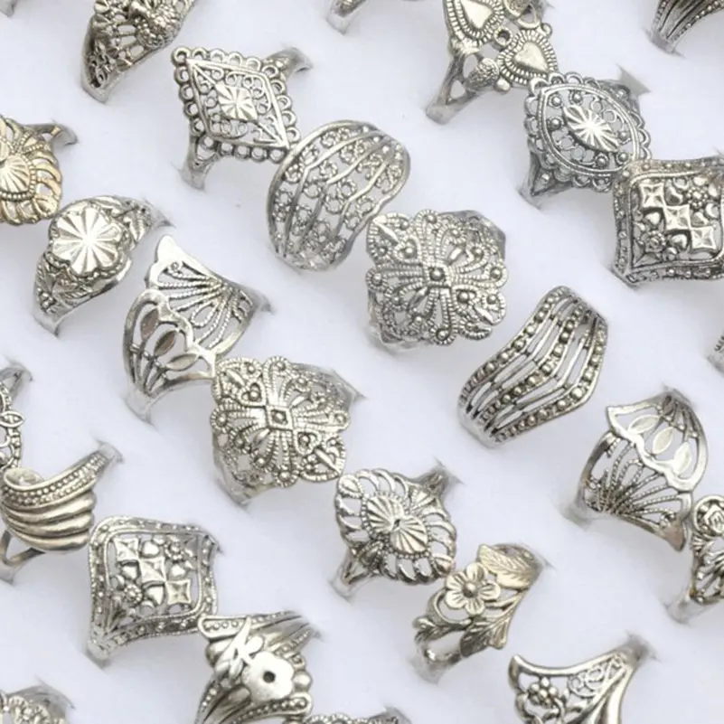 50 stücke mischen stil natur stein legierung ringe modeschmuck