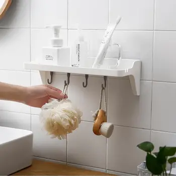 

Wall Shelf Hook Rack With 4 Hooks Kitchen Bathroom Storage Organizer Holder Home Decoration