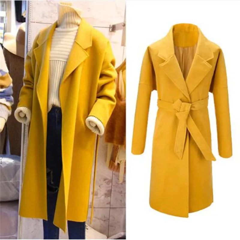 

2019 Winter New Coat Woolen Women Fashion Yellow L-4XL Plus Size Coat Female Lace Woolen Coat High Quality