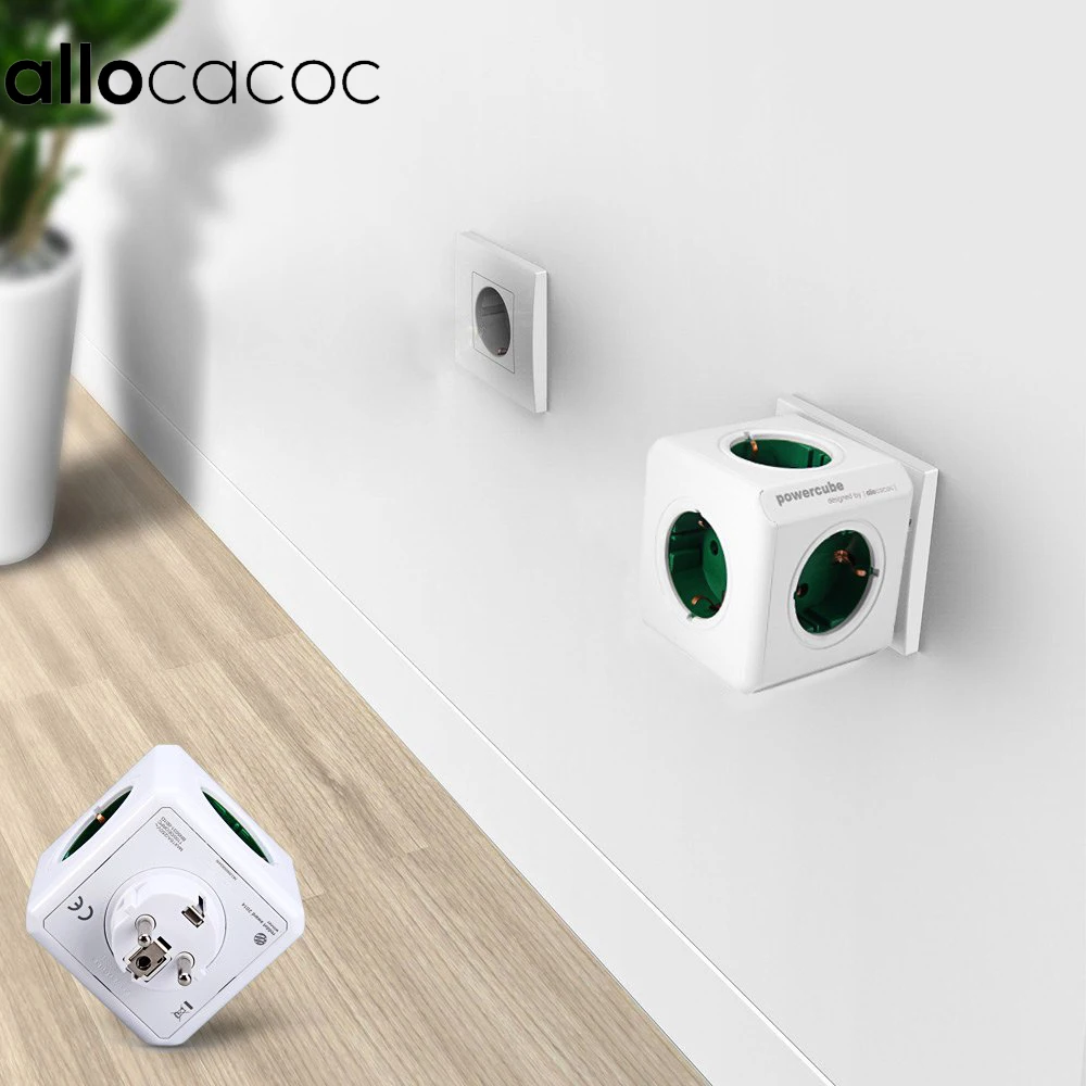 Цена Allocacoc разъем питания 5 розетки адаптер мощность полосы ЕС Plug умный дом 250 В 16A 3680 Вт