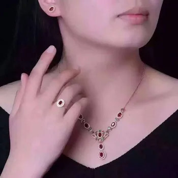 

Fidelity Natural 4*6mm garnet s925 sterling silver ring/earrings/necklace natural red gem fine jewelry sets for women wedding