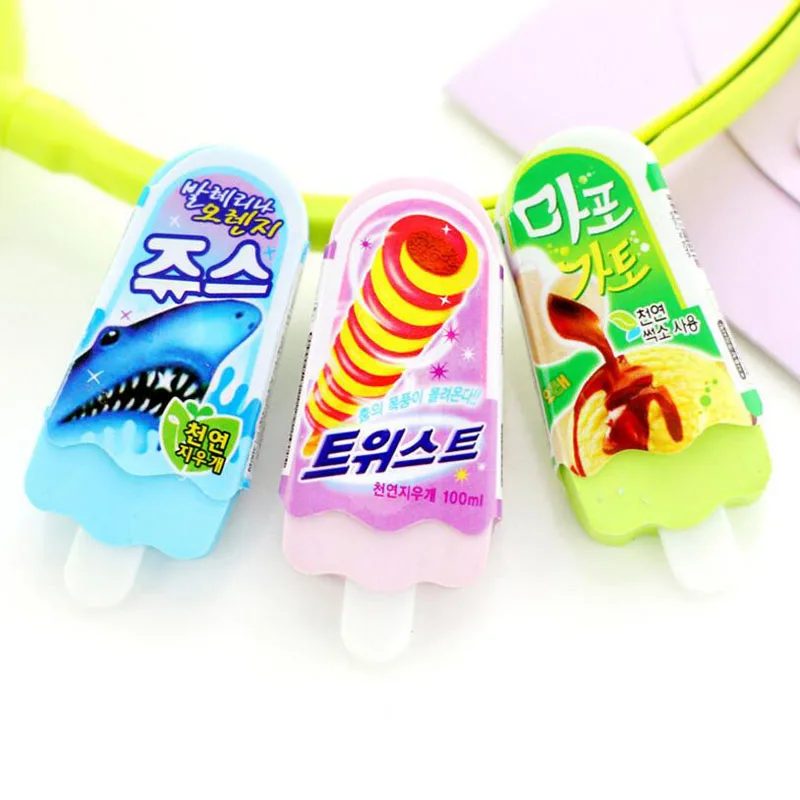 Корейский мультфильм милый цвет ластик мороженое 3d карандаш ластик для студентов награда подарок цвет мягкий ластик школьные принадлежности случайно отправлен