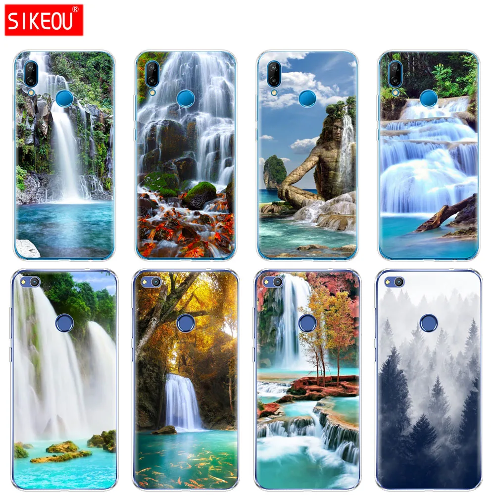 

Silicone Cover Phone Case For Huawei P20 P7 P8 P9 P10 Lite Plus Pro 2017 P Smart 2018 bumper Waterfall Natural scenery design
