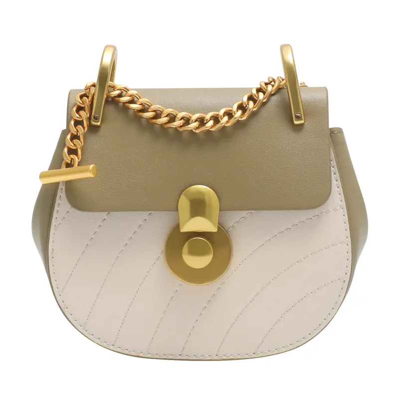 

Large and Small Size Can Be Chose Saddle Bag with Chian Panelled Shoulder Bag Leather Messenger Bag for Women