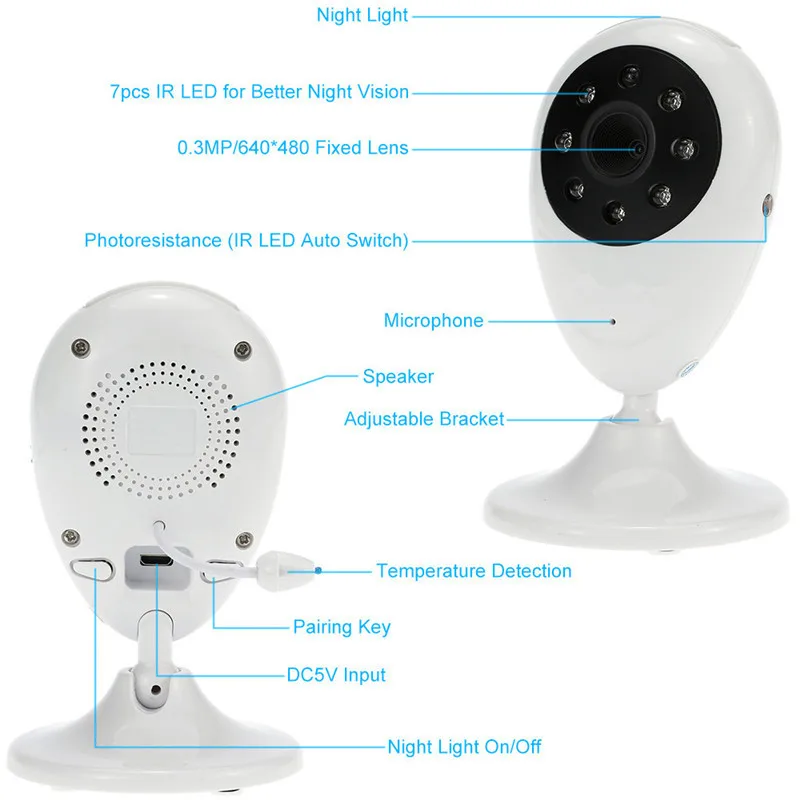  Baby Monitor a colori Fotocamera bambini Wifi 2.4 Pollici Wireless Infantile Babyphone bebe interco