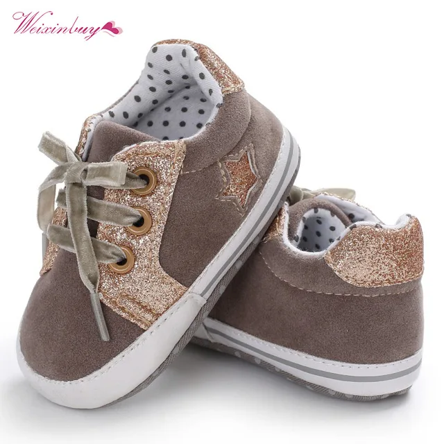 Fashion Baby Boy Shoes Sequin Heart Star Print First Walkers Pu