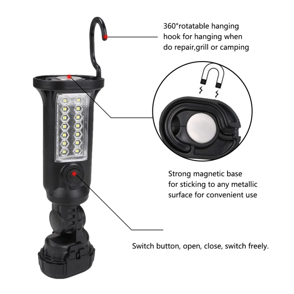 

Portable LED Flashlight 14*SMD LED+2LED Lantern Torch Work Light Camping Bicycle Lamp Night Light Built-in Magnet Hook Use4*AAA