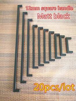 

20pcs/lot 12*12mm Matt Black Cabinet Handle Square Bar Stainless Steel Kitchen Door Knob Furniture Drawer Pull 2"~24"