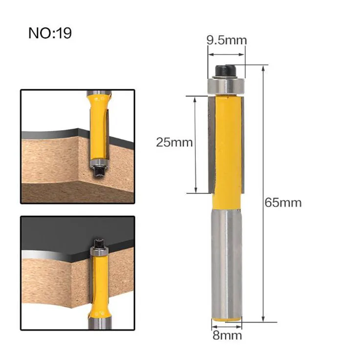 1 шт. 8 мм хвостовик дерево прямой маршрутизатор Концевая фреза триммер Чистка заподлицо отделка угловая круглая бухта коробка биты фрезы Инструменты - Длина режущей кромки: NO 19
