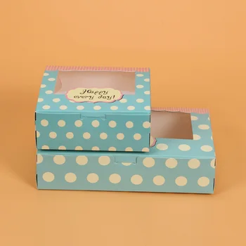 

20PCS Gift Paper Box With Window For Wedding Kids Dot Green Kraft Paper Box Cake Food Packaging Sweety Candy Cookies Supplier