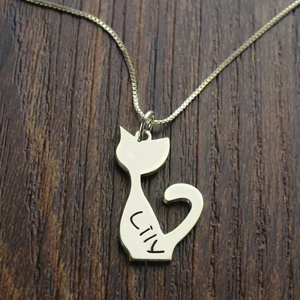 Personalized Engraved Name Cat Necklece,Fashion New Jewelry Custom Name