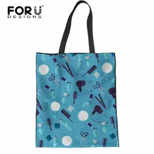 FORUDESIGNS/Повседневная Холщовая Сумка-тоут для покупок, Женская мультяшная Парикмахерская напечатанная сумка на плечо, женская летняя пляжная сумка, дамская сумка